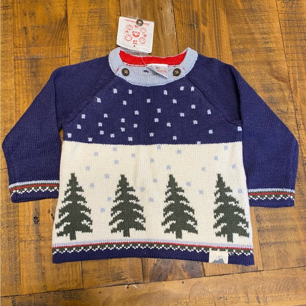 NWT Hanna Andersson Trees Winter Scene Knit Sweater Cotton Wool Christmas Nordic